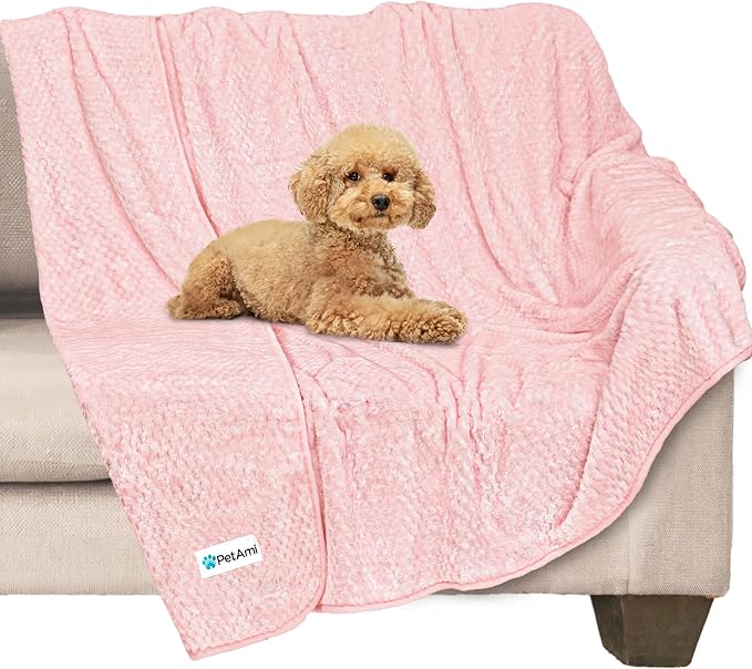 PetAmi Waterproof Dog Blanket, Leakproof Puppy Blanket, 40x60 Light Pink | For Medium Large Pets, Furniture Sofa Couch Cover Protector, Fleece Throw Indoor Cat Kitten, Reversible Washable Soft Plush by PetAmi