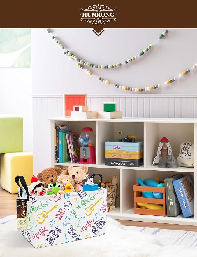 Rectangle Canvas Foldable Storage Basket for Nursery,Musical instrument | Portable and collapsible cloth receptacle. Stores pet essentials, daily use items - Image 7