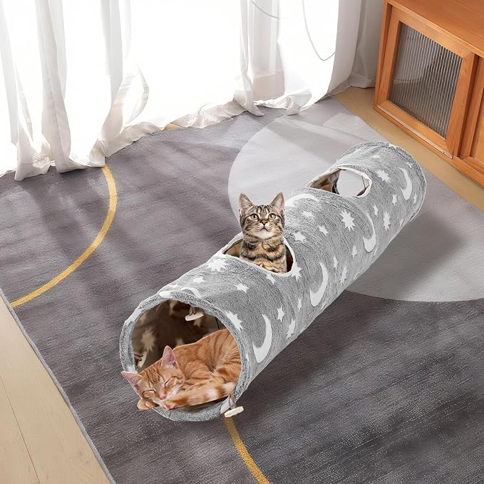 Cat Tunnels for Indoor Cats with Plush Toys Glows in The Dark Dog Cat Tunnel Tube Toys Photoluminescent for Indoor Cats Small Dogs Puppy Kitten Rabbit Bunny Ferret Pet Gray - Image 7
