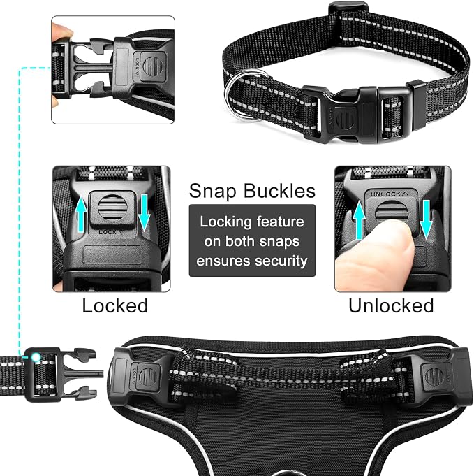 Dog Harness No Pull, Pet Harnesses with Dog Collar, Adjustable Reflective Oxford Outdoor Vest, Front/Back Leash Clips for Small, Medium, Large, Extra Large Dogs, Easy Control Handle for Walking - Image 7