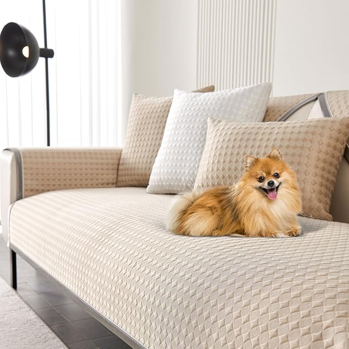 OTOB Cooling Dog Couch Cover Ice Silk Fiber, Washable & Non Slip Sofa Slipcovers Furniture Protector, Soft Pet Bed Cooling Mat, Durable Dog Sofa Covers(Khaki, 28"*70") by OTOB