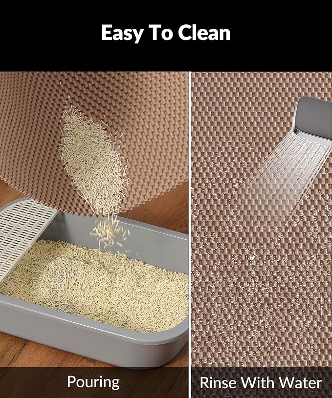 Cooyes Cat Litter Mat - Cut to Fit Any Place, 47"x35" Extra Large Litter Trapping Mat for Litter Box, Easy to Clean, Waterproof & Non-Slip Kitty Pad, Scatter Control to Protect the Floor (Khaki) - Image 4