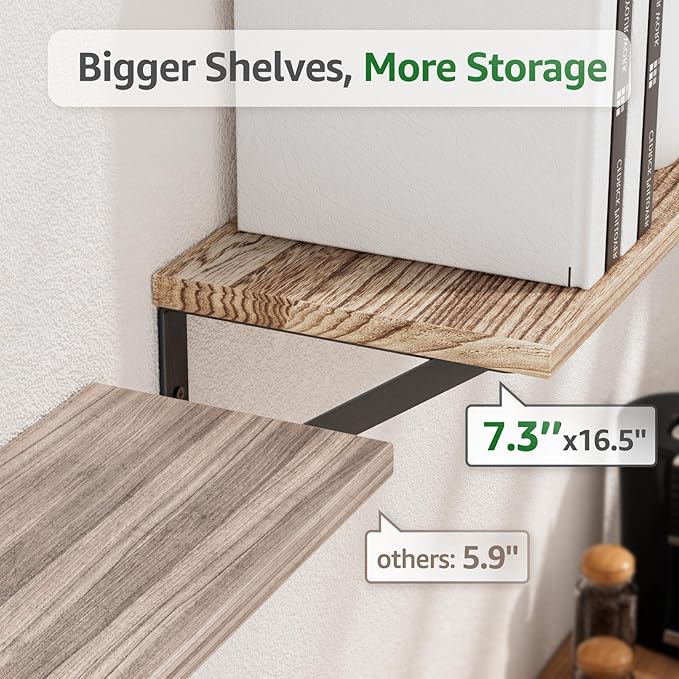 Wall Shelves 7.3" Deep Solid Paulownia Wood (Light Brown, Set of 4) | 15mm Thick, Wider & Longer & Stronger, Easy to Install, Floating Bookshelves, For Bathroom Bedroom, Office Storage Organizer - Image 4