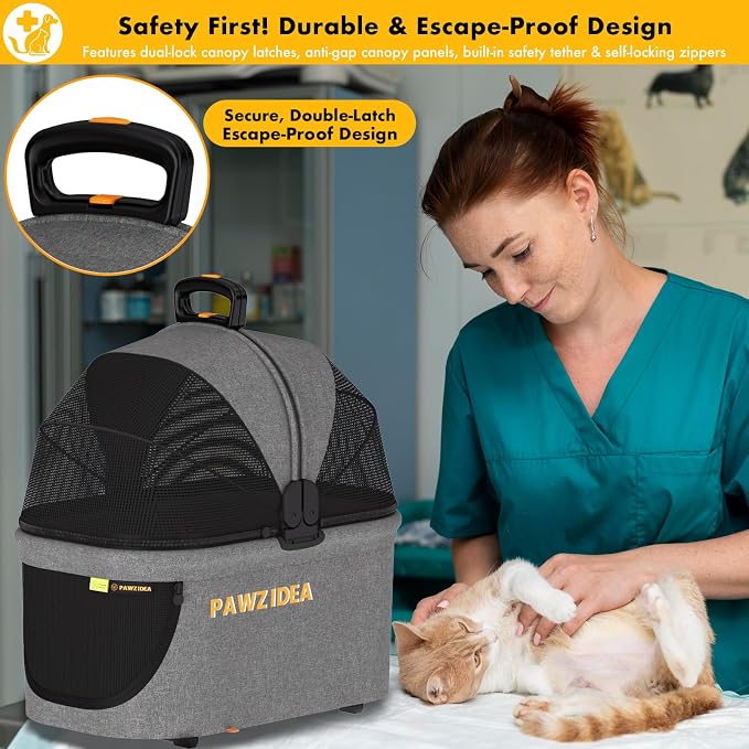 PAWZIDEA Portable Small Dog Crate for Car Travel Up to 33lbs, No-Zip Canopy | Enclosed Dog Car Seat Escape-Proof, Soft-Sided Small Medium Puppy Cats Car Kennel, Foldable Pet Carrier by Seatbelt, Top-Load - Image 4