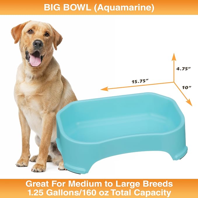 Neater Pet Brands Extra Large Water Bowl for Dogs, Outdoor Dog Water Bowl (1.25 Gallon XL Capacity), Big Trough Style Food Dish for Indoors or Outside, No Spill Large Dog Bowls, Aquamarine - Image 6