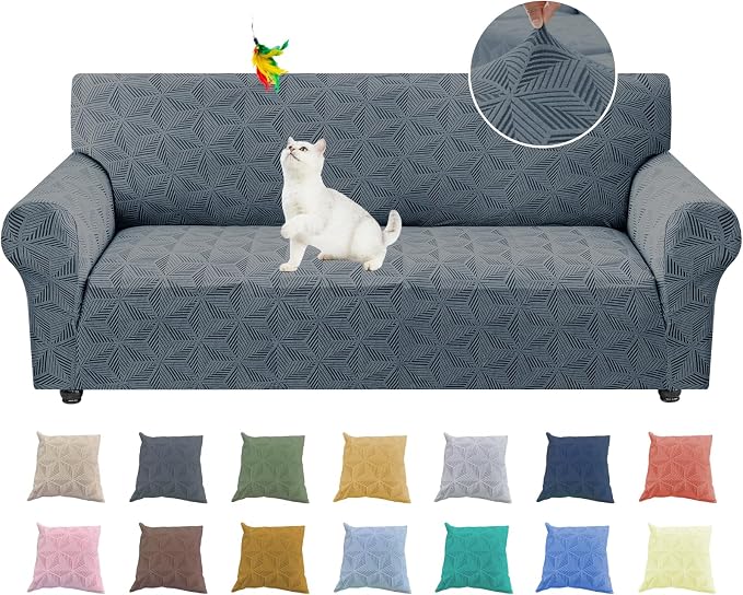 YEMYHOM 1 Piece Stretch Couch Covers for 3 Cushion Couch, Jacquard Sofa Cover with Non-Slip Elastic Bottom, Thickened Slipcover Furniture Protector for Dogs Pets (Large, Dark Gray） by YEMYHOM