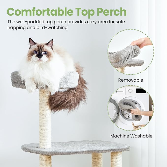 Small Cat Tree Tower with Lots of Scratching Posts - 42 Inch Medium Compact Cats Scratch House with Hammock Perch for Multi Level 2 Kitty - Indoor Corner Cat Bed Condo Climbing Gym Towers Furniture - Image 8