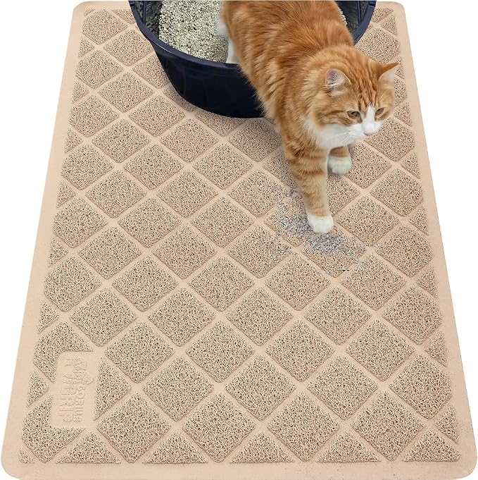 GORILLA GRIP Cat Litter Box Mat, 40x28, Water Resistant, US Designed Kitty Litter Trapping Mats, Easy to Clean, Scatter Control, Less Mess and Clean Floors, Kitten Supplies for Indoor Cats, Beige by Unknown