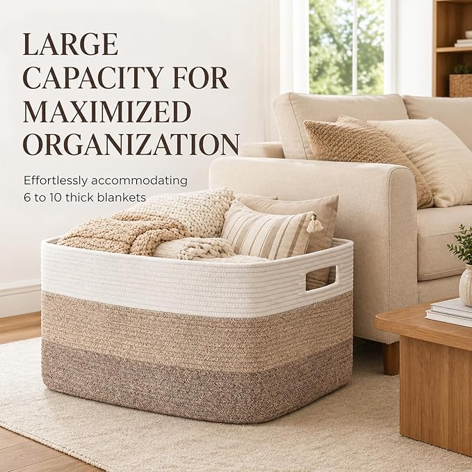 OIAHOMY Blanket Basket Laundry Basket Dog Toy Basket 75L Gradient Brown | Large Storage Basket,Baby Basket,Toy Storage,Woven Rope Basket for Blankets,Blanket Storage for Living Room - Image 4