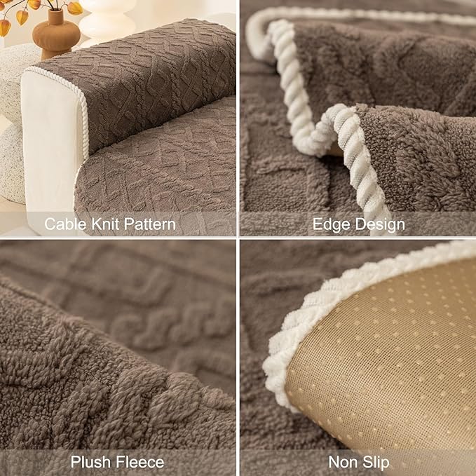 vctops Geometric Jacquard Plush Sofa Couch Covers Farmhouse Neutral Non Slip Sectional Couch Cover Soft Warm Sofa Slipcover for Dogs, Children, Pets Furniture Protector (Brown,28"x47") - Image 7