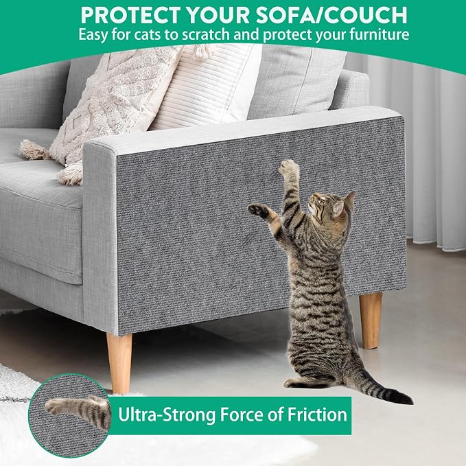Trimmable Cat Scratcher Mat, 39.4"x15.8" Self-Adhesive Cat Scratching Carpet Pad Replacement for Cat Tree Shelves, Steps and Posts, DIY Cat Scratch Couch Furniture Protector - Image 6