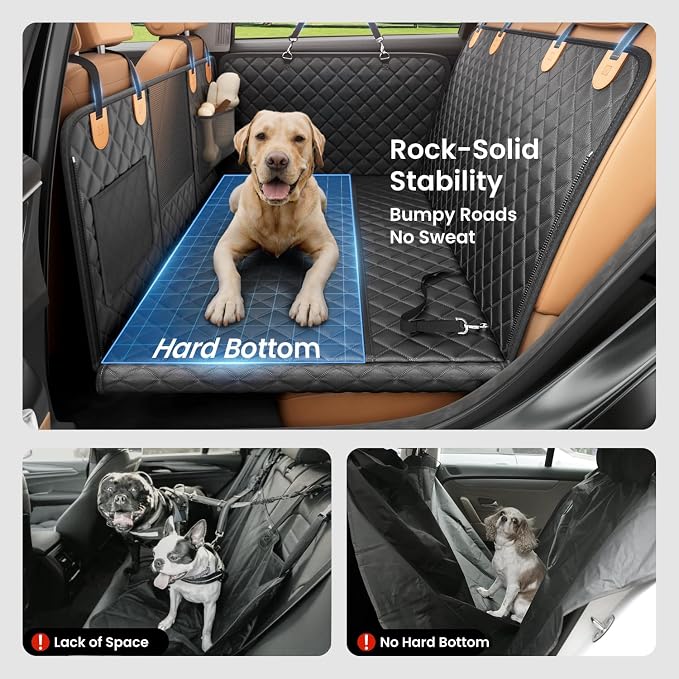 REEVAA Dog Car Seat Cover for Back Seat, Hard Bottom, L, Black+Orange | 450 lbs Extender, 45% More Space for 2-4 Large Dogs, Waterproof, Zippered Mesh Window, Fits for SUV Medium Truck - Image 2