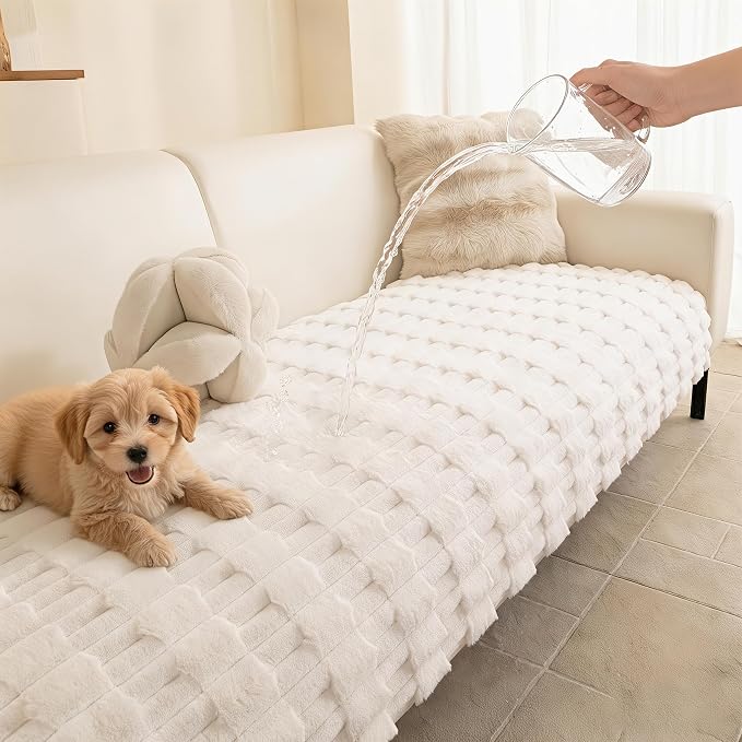 MYSKY HOME 100% Waterproof Couch Cover for Dogs, Plush Pet Couch Covers for Sofa Washable, Couch Covers for 2 Cushion Sofa Pet Friendly, Non-Slip Durable Sofa Cover Slipcover Protector, Cream, 35"x63" by MYSKYHOME