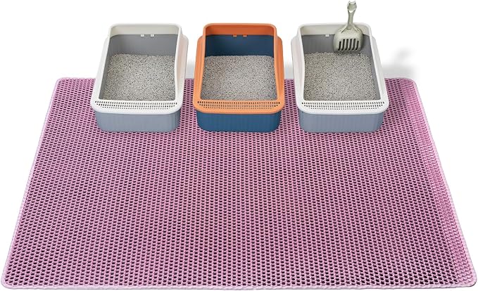 Cat Litter Box Mat-Super Large 47''x36'' Litter Trapping Mat for Cat-XXL Litterbox Matt for Floor-2 Layer Catcher Rug for Pet kitty Litterbox-Waterproof Urine Proof,Non-Slip,Pink by USHARP