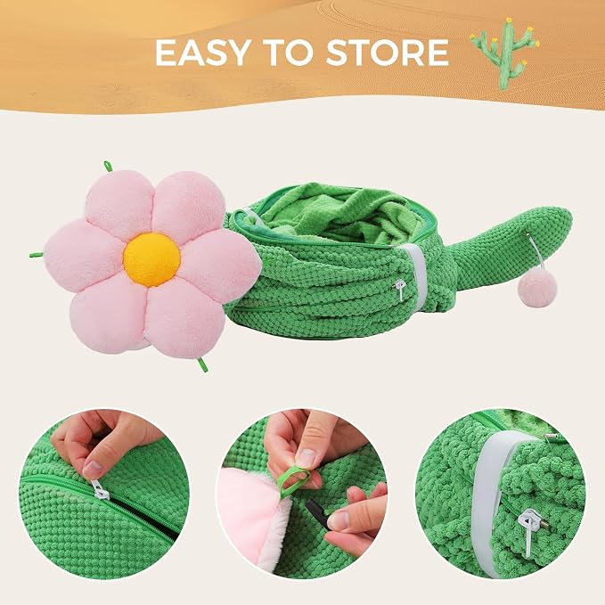 PEQULTI Flower Donut Cat Tunnel Bed Washable Plush Mat Multi for Small Pets | Round play tube with soft detachable plush mat, multi-pet toy fit indoor cats, kittens, puppies, rabbits and ferrets - Image 7