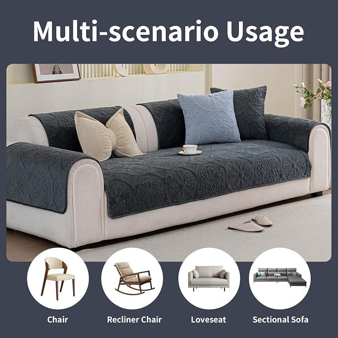 Couch Covers for Sofa, Flower Couch Cover for Dogs, Bohemia Sofa Covers Washable, Anti Slip Furniture Protector Covers for L Shaped(1pc, Dark Grey, 35.4"x 70.9") - Image 6