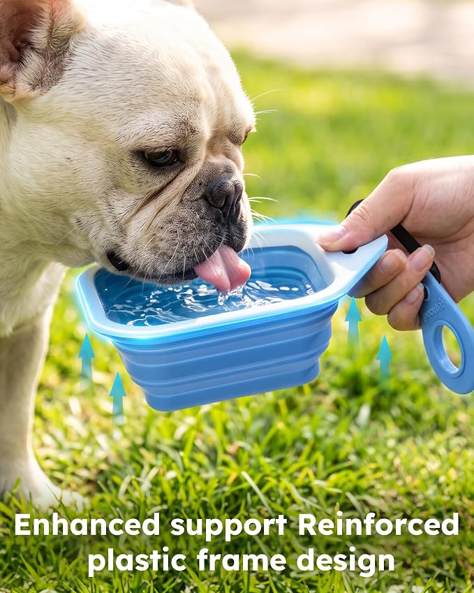 Pecute 2 Pack Foldable Dog Bowls for Travel, Portable Silicone, Blue/Green | Food-Grade Silicone, BPA Free, with Carabiner Clip for Hiking, Durable & High Quality, Dishwasher Safe, 15oz Per Bowl - Image 6