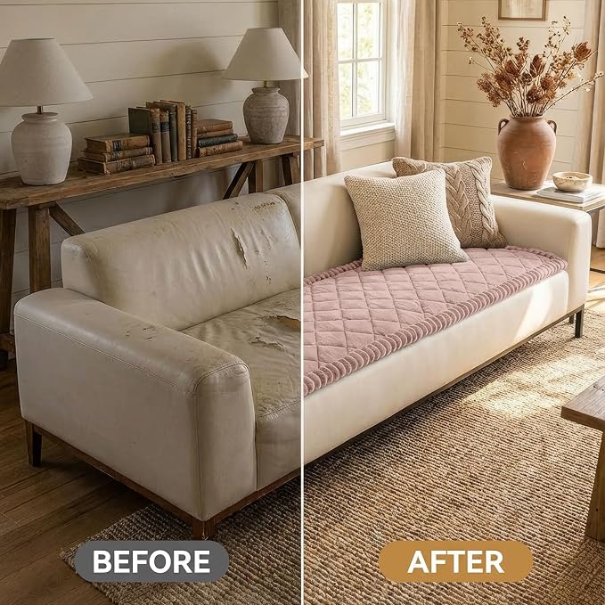 Smiry Non Slip Couch Cover for Dogs, Fuzzy Plush Pet Sofa Protector | Washable Furniture Cover for Large Dogs & Cats, Scratch & Dirt Resistant, For 3 Cushion Couch, Dusty Pink, 27.6"x82.7" - Image 6