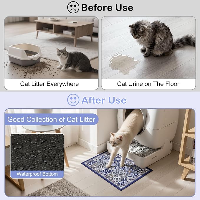 24"x15" Cat Litter Mat Waterproof Non-Slip Litter Trapping Pad | Soft Mesh Litter Box Mat With A Decorative Pattern Captures Scatter Effectively To Keep Floors Clean And Tidy - Image 5