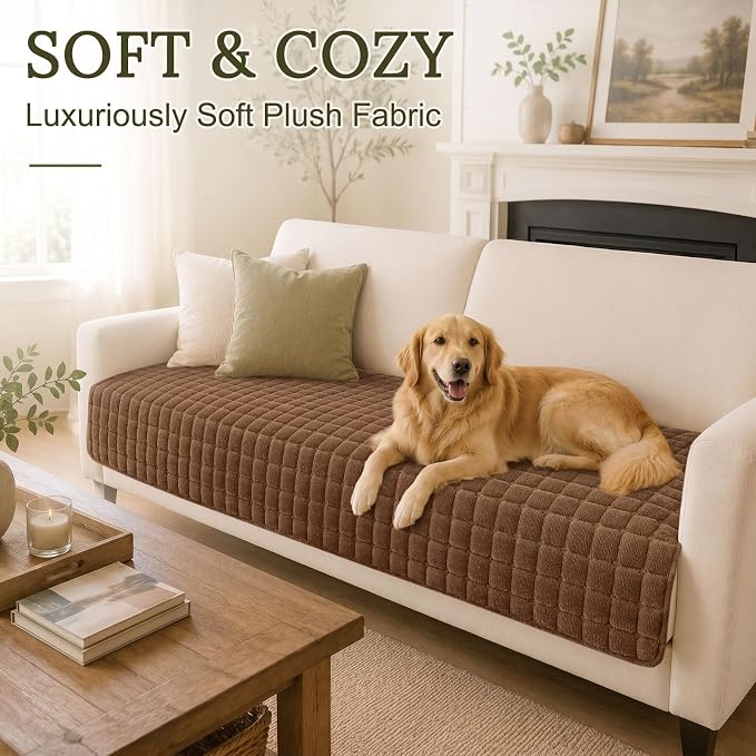 Smiry Velvet Couch Cover for Dogs, Non Slip Soft Sofa Protector for Pets | Washable Sofa Cover for Cats, Cozy Furniture Protector Against Pet Hair, Scratches, Fits Sectional Sofa(Brown, 36"x63") - Image 2