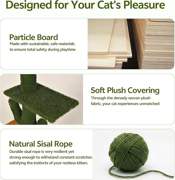 Cactus Floor to Ceiling Cat Tower, 14-in-1 Cat Wall Shelves, Green | Cats Tree with Adjustable Height(87-104 IN), Cat Climbing Wall Furniture Set for Adult Cats, with Scratching Post, Cloud - Image 7