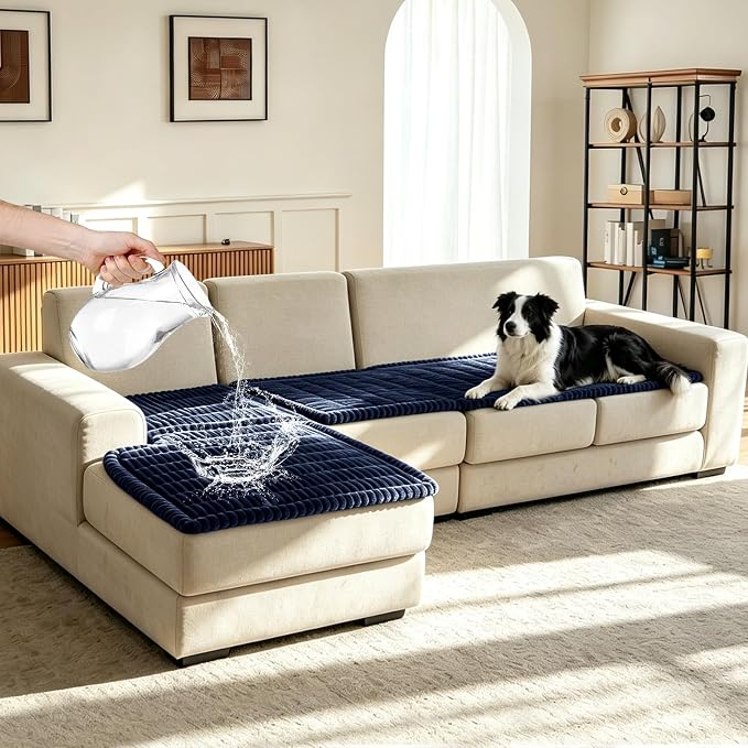 Leakproof Couch Cover for Dogs, Non Slip Washable Sofa Protector | Stain-Resistant Window Seat Cushions Chair Mat Car Seat Cover for Kids Pets (NavyBlue 27.6" x 59"+27.6" x 70.9") by Wnote
