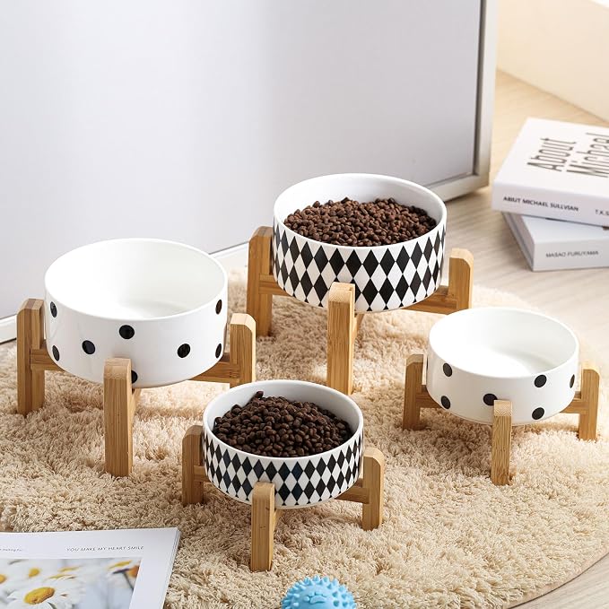 Petygooing 28 OZ Elevated/Raised Ceramic Dog Bowl for Small Medium Breeds, Dog Food Water Dish with Stand,Pet Bowl with Anti Slip Rubber for Cats Small and Medium Dogs (3.6 Cups) Black Dot - Image 6