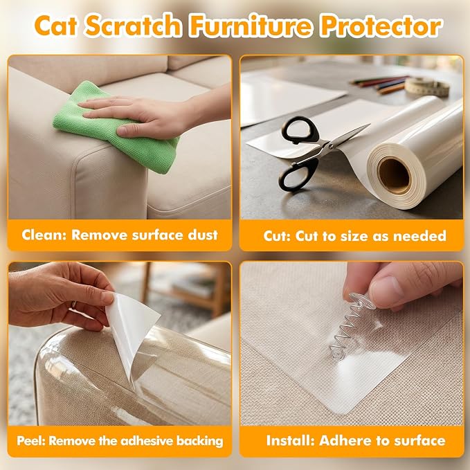 200"x16" Cat Scratch Furniture Protector, Transparent Couch Protector from Cat Claws, Self-Adhesive Anti Scratch Furniture Protector for Sofa Arms & Corners, Pet Proof Guards - Image 7