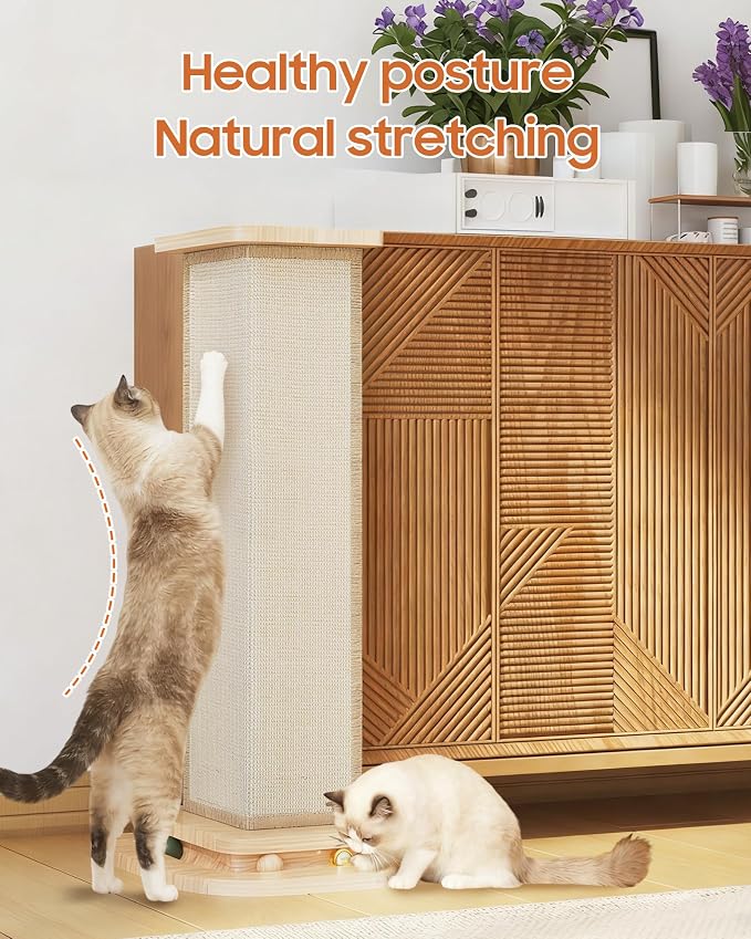 Couch Corner Cat Scratcher with Track Balls, 25'' Cat Scratching Post for 90° Furniture Sofa, Replaceable Sisal Scratch Pad for Wall Furniture Protector - Image 3