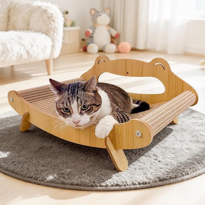 Sisal Cat Scratcher Bed with Hammock, Solid Wood Frame Cat Scratch Pad & Lounger for Indoor Cats, Durable Natural Sisal Cat Furniture Protector for Scratch, Rest and Sleep(Large) by PetZenGarden