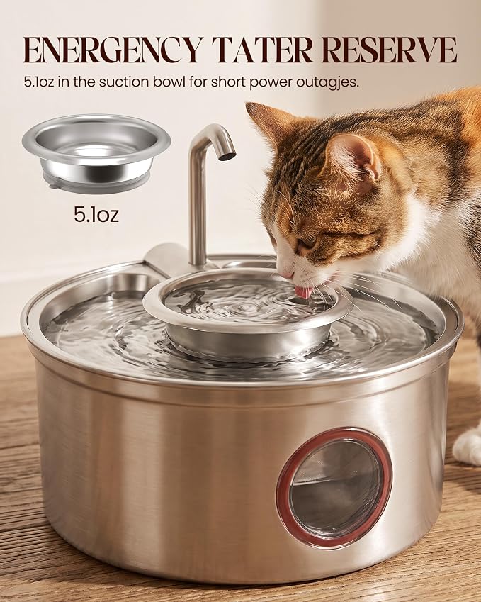 Hicuper Stainless Steel Cat Water Fountain with Bowl 108oz/3.2L | Removable Water Bowl,Water Level Window,Quiet Pump,Multi-Filter,Water Tap,3 Filters,for Dog Cats - Image 3