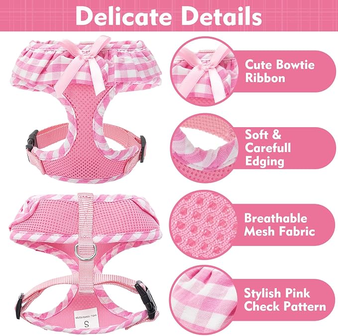 EXPAWLORER Step-in Dog Harness Small Sized and Leash Set | Cute Small Dog Harness No Pull Girl, Breathable Soft Mesh Padded, Adjustable Light Puppy Vest for Dogs Cats, Pink S - Image 3