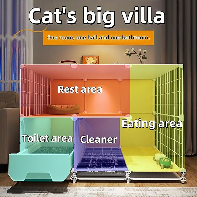 cat cage Indoor with Litter Box, Complimentary Bed, Bowl,Cleaning Three Piece Set,Large cat Enclosure, Cat House with Wheels Outdoor,Small Animal Cage cat Kennel (28″(L) x18.1″(W) x46.1″(H) - Image 9