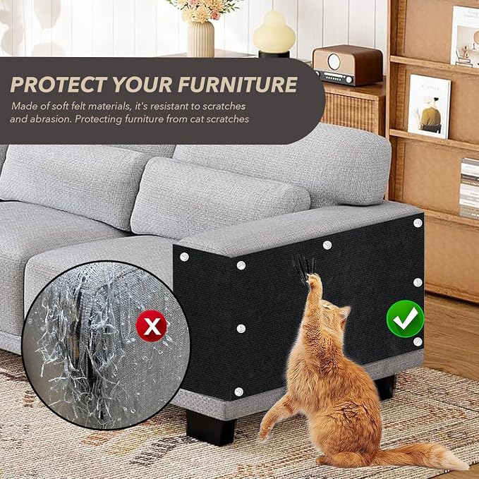 78.7"X15.8" Cat Scratching Mat, Self-Adhesive Cats Carpet, DIY Scratch Furniture Protector for Couch, Sofa, Wall & Doors, Durable Cat Scratch Guards Couch Cats Scratcher from Claw (Black) - Image 3
