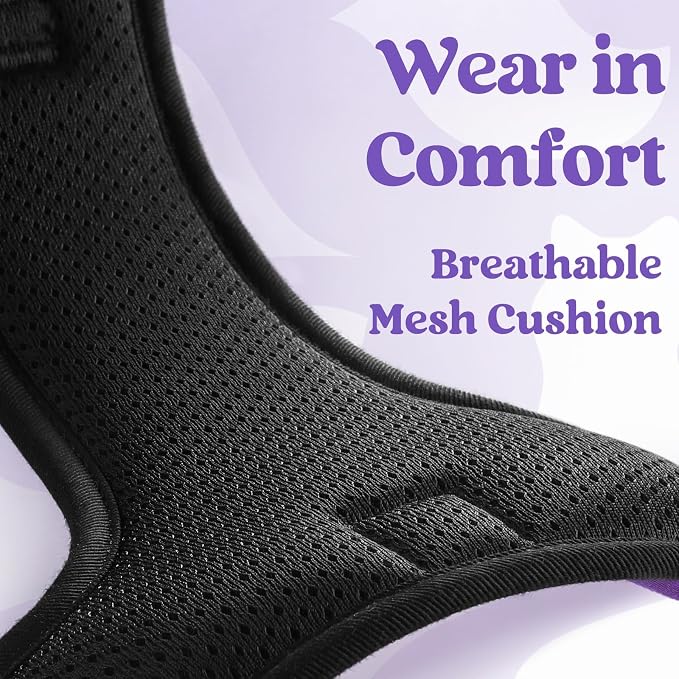 rabbitgoo Dog Harness Medium Sized, Updated Easy On & Off with 3 Buckles | No Pull No Choke, Walking with 2 Clips and Handle, Adjustable Soft Reflective, Purple, Medium - Image 8