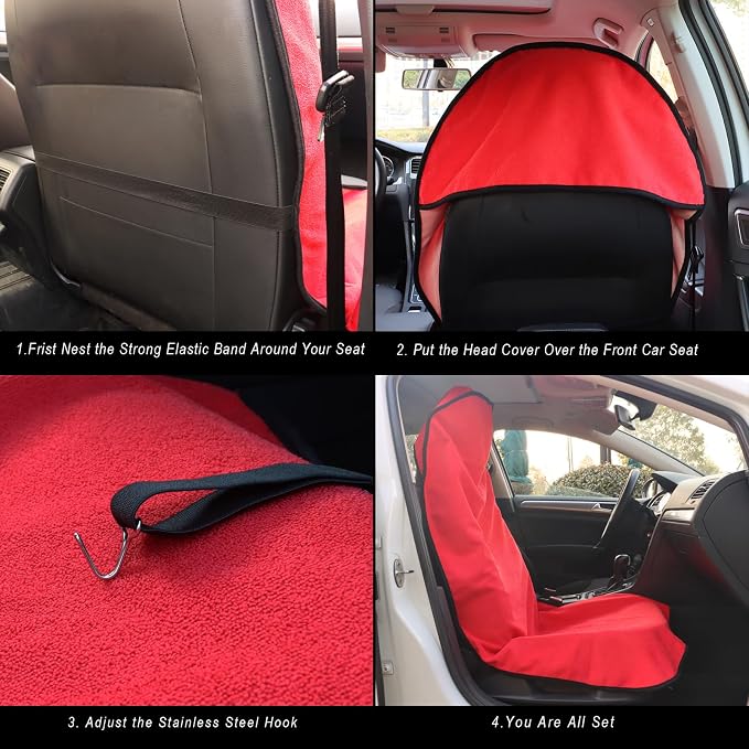 Car Seat Cover Protector Front Seats,for Gym Workout,Running,Swimming,Beach and Hiking,Waterproof Sweat Towel Bucket Seat Covers for Cars SUV Trucks (Red, 2Pcs) - Image 4