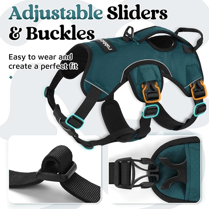 rabbitgoo Escape Proof Dog Harness for Large, No Pull with Lift Handle | No Escape, Full Soft Padded, Reflective Adjustable Vest, Leash Clip for Walking Hiking Training, Dark Green, Large - Image 6