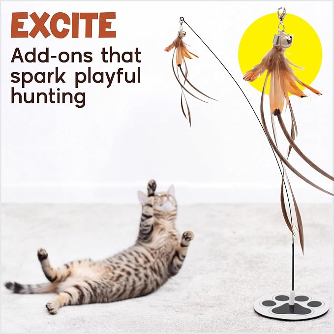 Interactive Cat Toys for Indoor Cats: Flying Bird Cat Toy Wand 5 Attachmets | Trigger natural hunting instincts! The no-topple base secures 5 bird feather lures for vigorous, active play. - Image 4