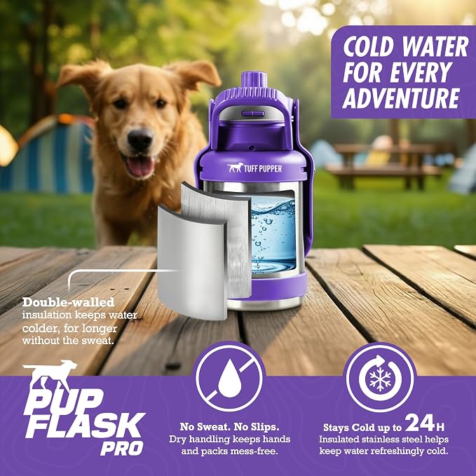 PupFlask Pro Portable Insulated Dog Water Bottle, Stainless Steel Bowl | 30 or 50 oz Leak-Proof Thermos Dispenser Keeps Water Cold 24+ Hours, Built-In Flip Cup for Walking, Hiking and Travel - Image 4