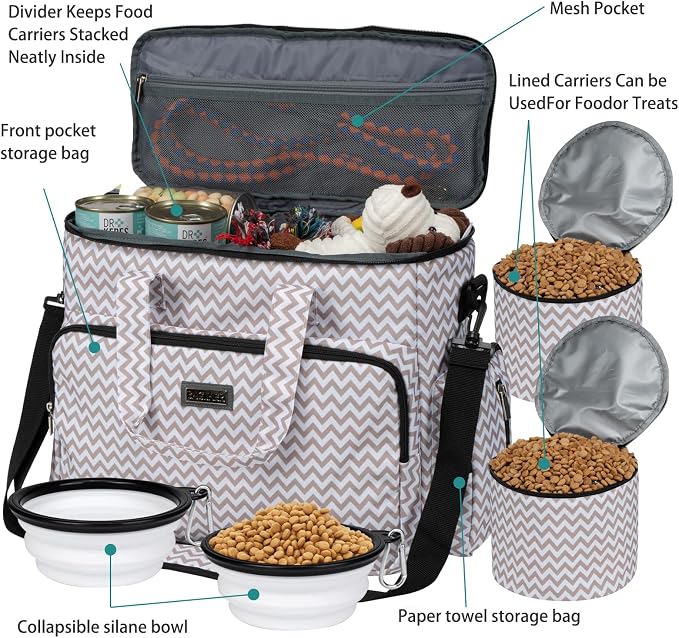 BAGLHER Dog Travel Bag, Pet Travel Bag (ALL Pet Travel Supplies), With 2 Pet Food Containers and 2 Collapsible Silicone Bowls; Essential Kits for Pet Travel BLW - Image 5