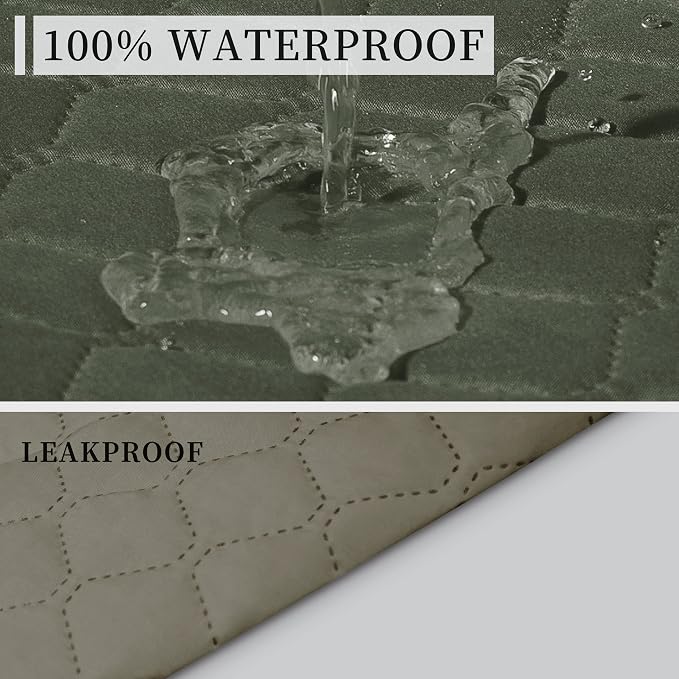 ISSUNTEX Double Protection 100% Waterproof Loveseat Sofa Covers for Living Room, Couch Covers for 2 Cushion Couch, Reversible Furniture Protector Sofa Cover for Dogs (Loveseat, Greyish Green/Beige) - Image 3