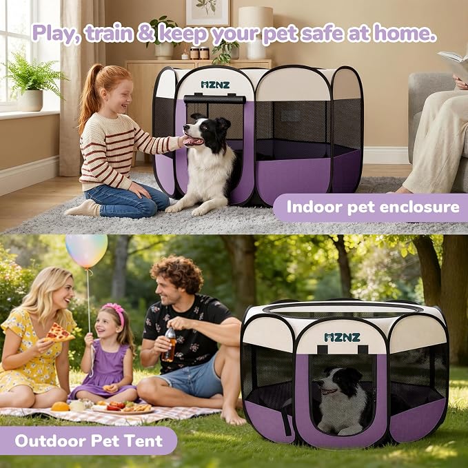 Dog Cat Small Animal Puppy Playpen Crate, Large, Purple | Portable Pop Up Pet Cage Enclosure Tent Kennel Indoor Outdoor with Carrying Case, No Assembly, Camping Use - Image 5