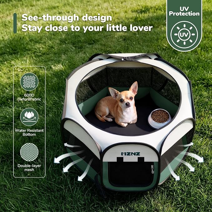 Dog Cat Small Animal Puppy Playpen Crate, Small, Dark Green | Portable Pop Up Pet Cage Enclosure Tent Kennel Indoor Outdoor with Carrying Case, No Assembly, Camping Use - Image 6