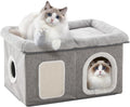 WINDRACING Cat House for Indoor Cats - 24.4" W Extra Wide Cat Bed Cave for Double Small Cats and Foldable with Scratch Pad, Cat Hideaway Condo for Kitten, 24.4x16.9x14.2 Inches, Light Grey by WINDRACING