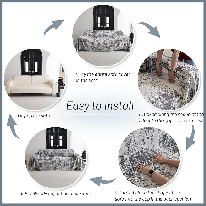 MYSKY HOME Sectional Couch Cover Deep Grey Abstract Geometric Sofa Covers for Sectional Sofa L Shape Chenille Couch Protector for Dogs Pets Couch Throw Cover Washable Durable for Home Decor, 91" X134" - Image 5