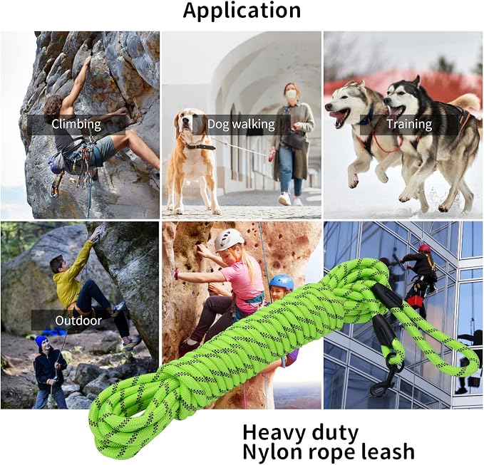 Long Dog Leash for Training 20Ft-Reflective Nylon Rope with Swivel Hook-Recall Agility Lead for Large Small Medium Dogs Outside Walking Hiking-Green Diam 1/2" - Image 2