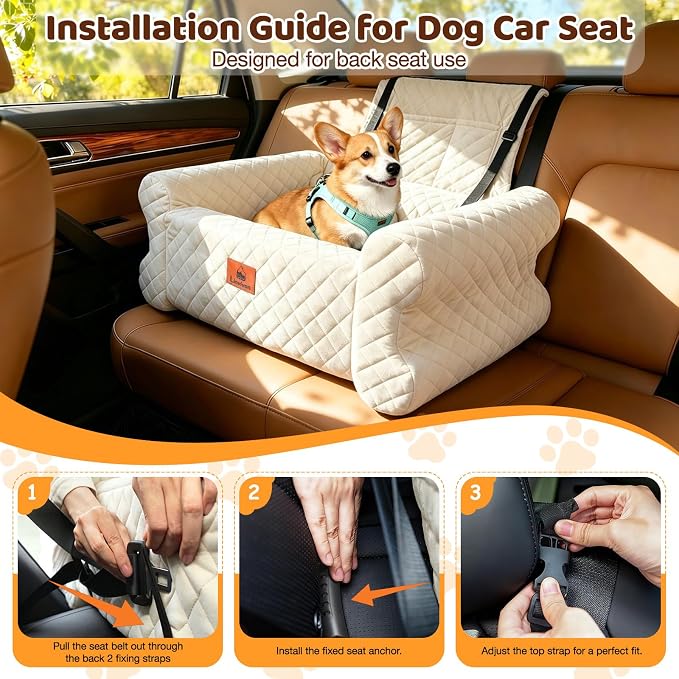 Dog Car Seat for Medium/Large Dogs up to 60LBS Memory Foam Dog Booster Seat | with Thick Cushion, Pet Car Seat for Back with Detachable Washable Cover, Storage Pockets for SUV, Pick Up, Trunk, White - Image 5