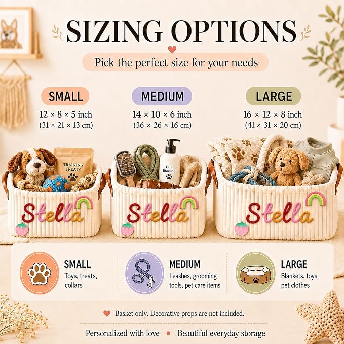 Personalized Pet Dog Cat Toy Storage Basket Bin with Embroidery Name & Icon | Custom Puppy Corduroy Storage Bins, Customized Dog Toy Box Organizer for Pet Supplies, Treats & Blankets, Pets Gifts Basket - Image 5