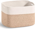 ICERZCZ Woven Cotton Rope Storage Basket for Organizing, Cute Decorative Baskets for Gifts Empty, Organizer Bins for Dog Toy, Baby Laundry, 15“×11”×9.5“, Off White & Brown by ICERZCZ