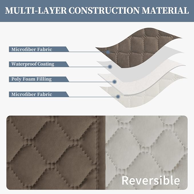 ISSUNTEX Double Protection 100% Waterproof Recliner Covers for Living Room, Reversible Furniture Protector Recliner Couch Sofa Slipcover for Dogs, Pets, Kids (Recliner, Camel/Ivory) - Image 4